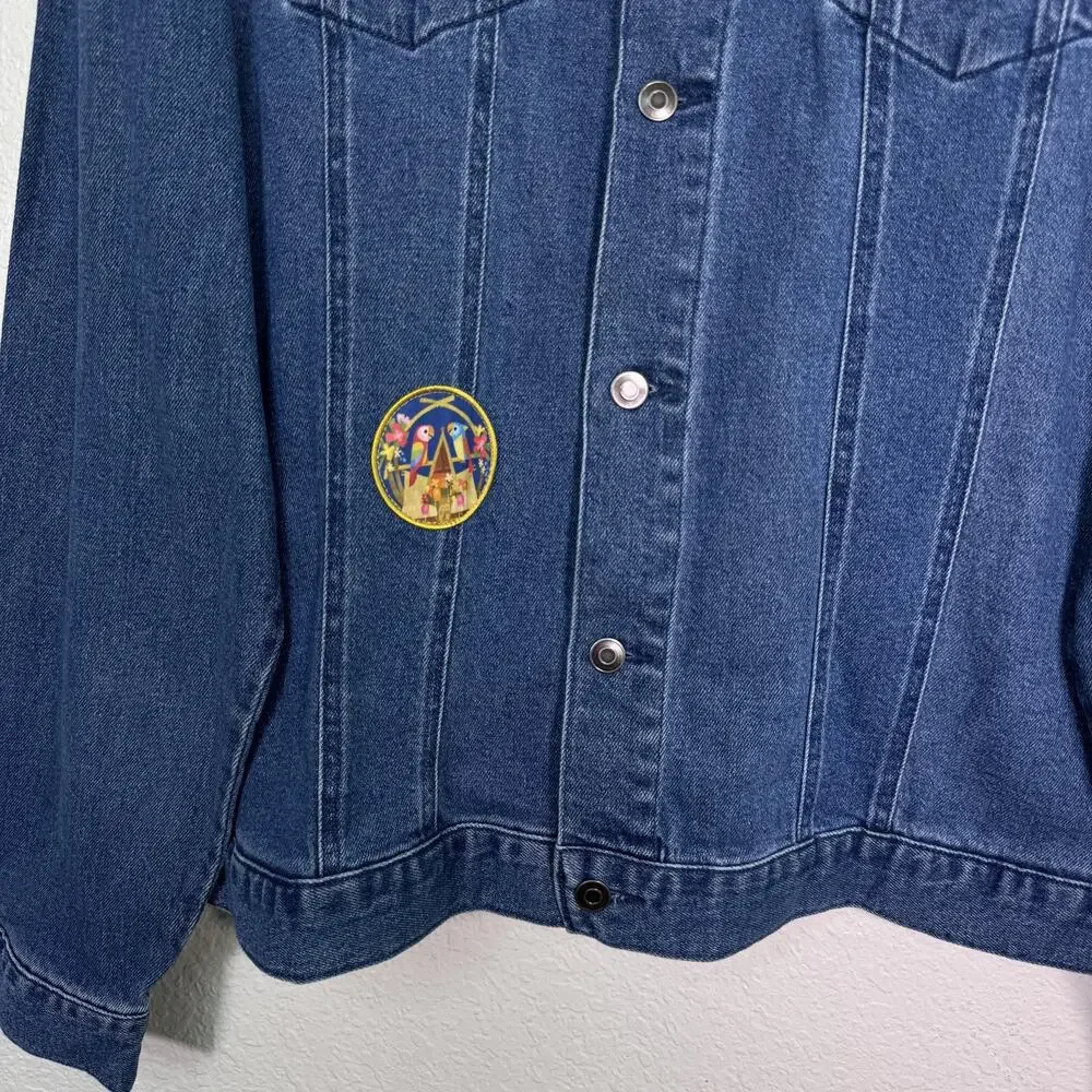 Disney Joey Chou Denim Jacket XXL Mickey Mouse Castle Fireworks Park Art NEW 2X - Picture 6 of 13